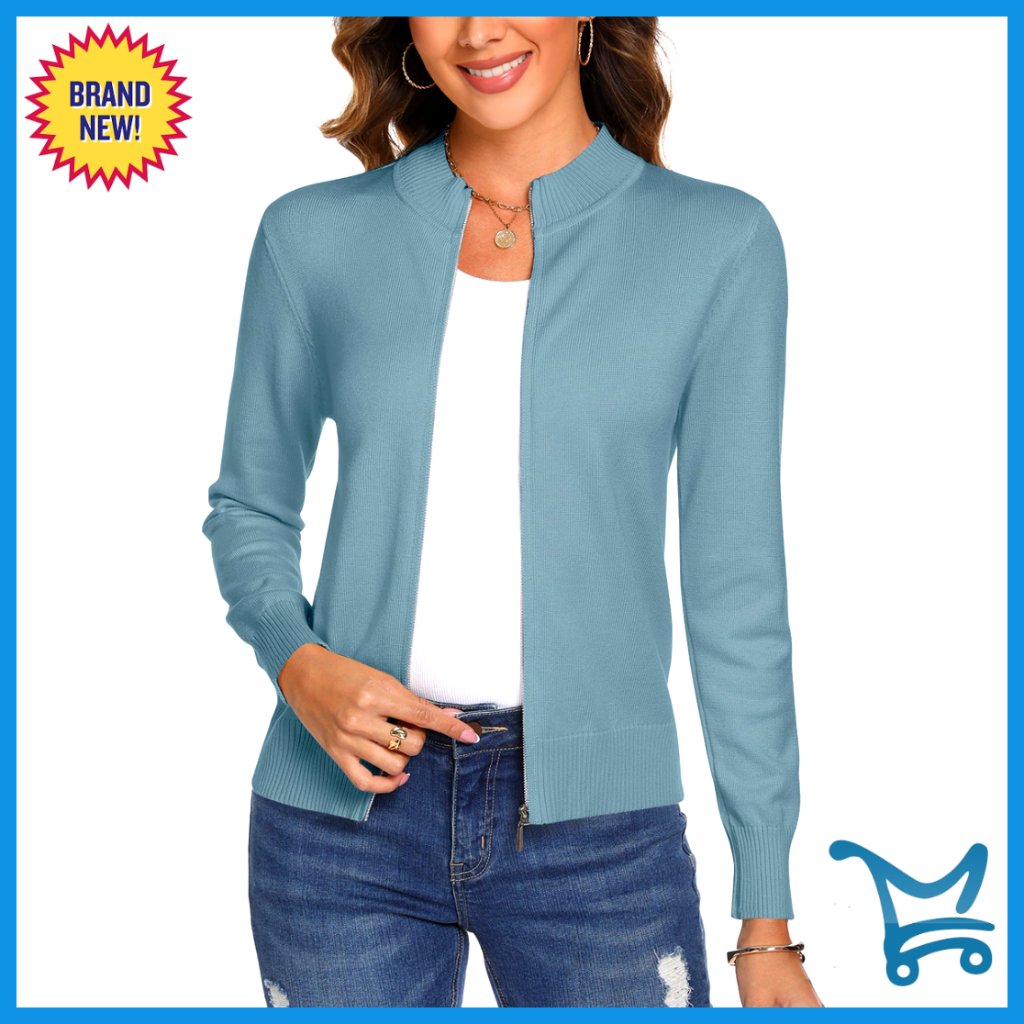 Long Sleeve Zip Up Cardigan Lightweight Knitted Sweater Loose Fit